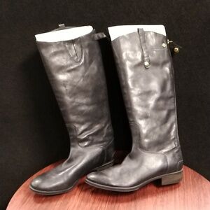 Sam Edelman Penny Black Leather Low Heel Knee High Riding Boots - Size 12M